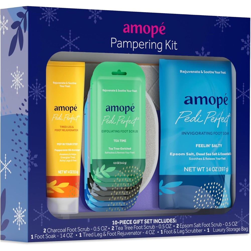 Amope Pampering Kit front view of 10-piece foot care set