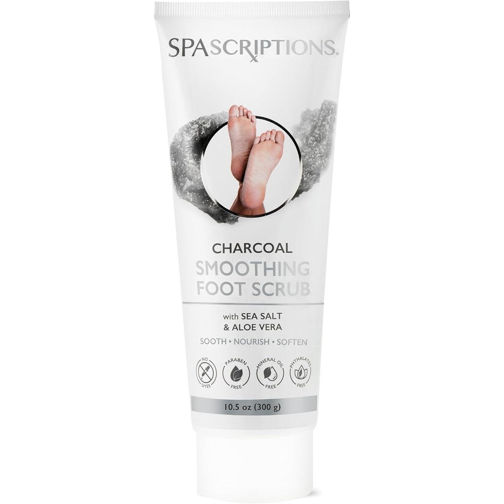 SpaScriptions Charcoal Smoothing Foot Scrub 10.5 ounce tube front view