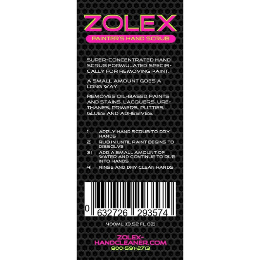 Zolex Painters Hand Scrub 400ml bottle front view for paint removal