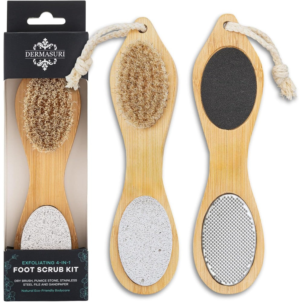Dermasuri 4-in-1 exfoliating foot scrub kit front view
