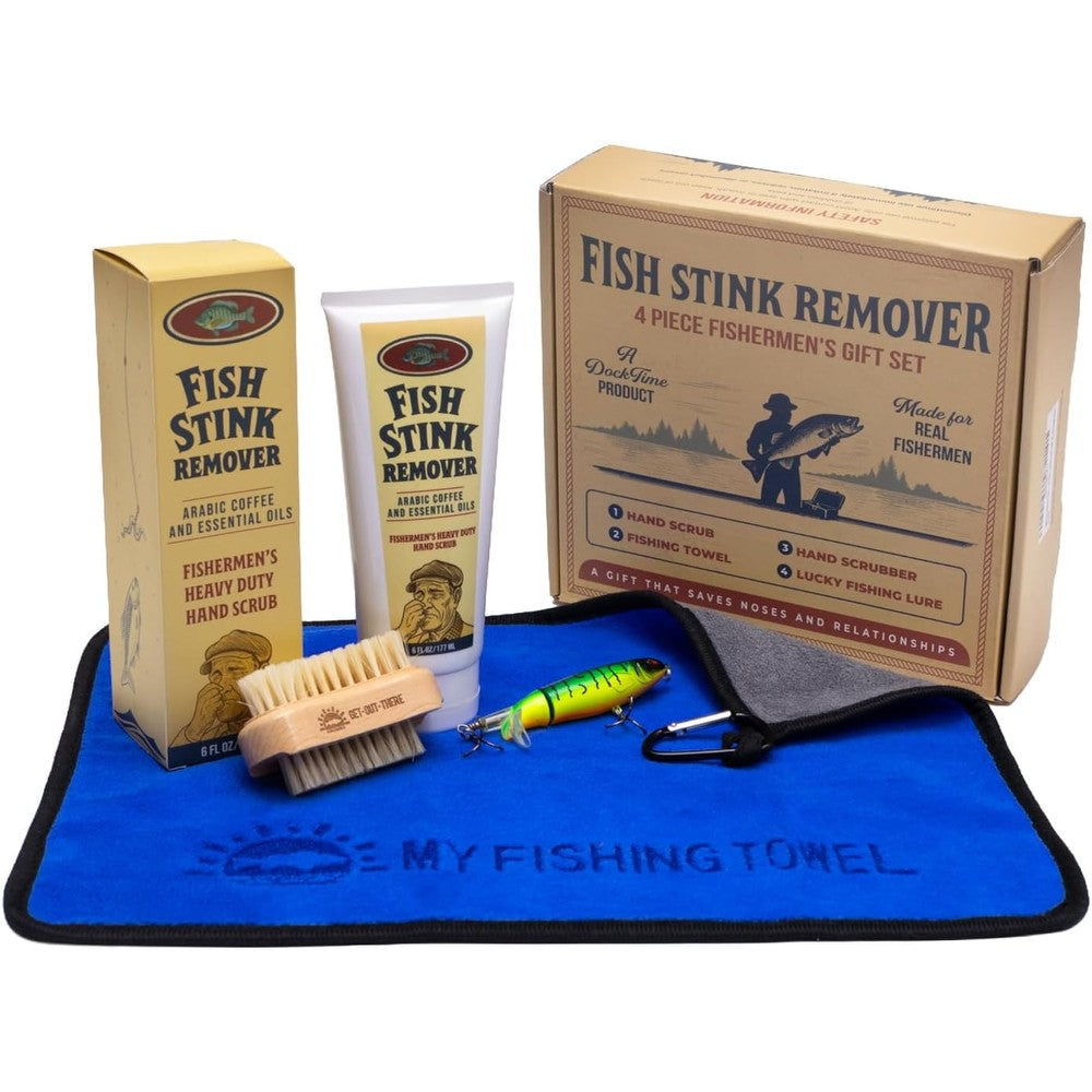 DockTime 4-Piece Fishing Gift Set front view with vintage box.