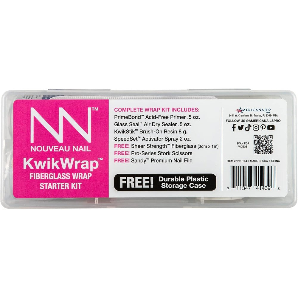 Nouveau Nail KwikWrap Fiberglass Starter Kit front packaging view showcasing salon professional nail extension system components