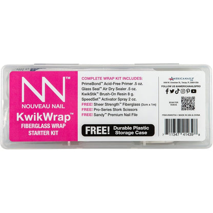 Nouveau Nail KwikWrap Fiberglass Starter Kit front packaging view showcasing salon professional nail extension system components