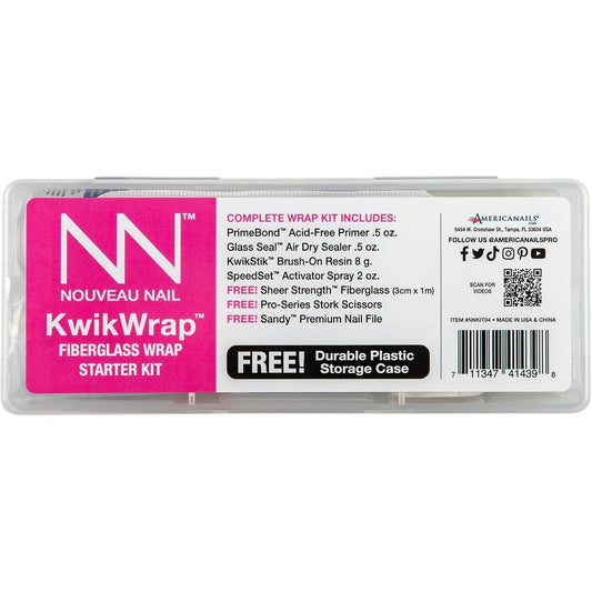 Nouveau Nail KwikWrap Fiberglass Starter Kit front packaging view showcasing salon professional nail extension system components