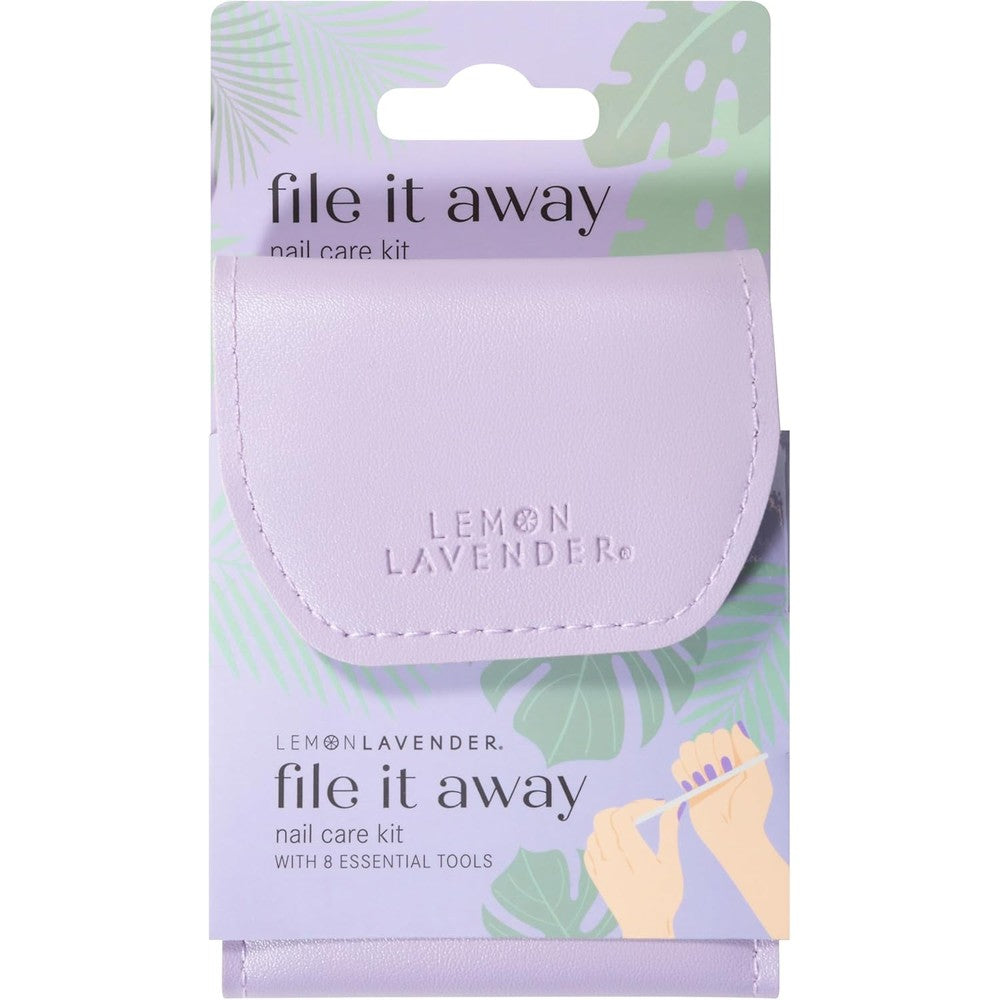 File It Away Lemon Lavender nail kit in lavender travel case front view