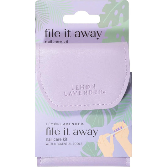 File It Away Lemon Lavender nail kit in lavender travel case front view