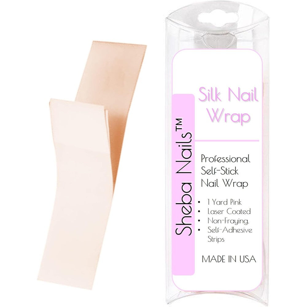 Sheba Nails Silk Nail Wrap 1 Yard strip in Pink packaging.