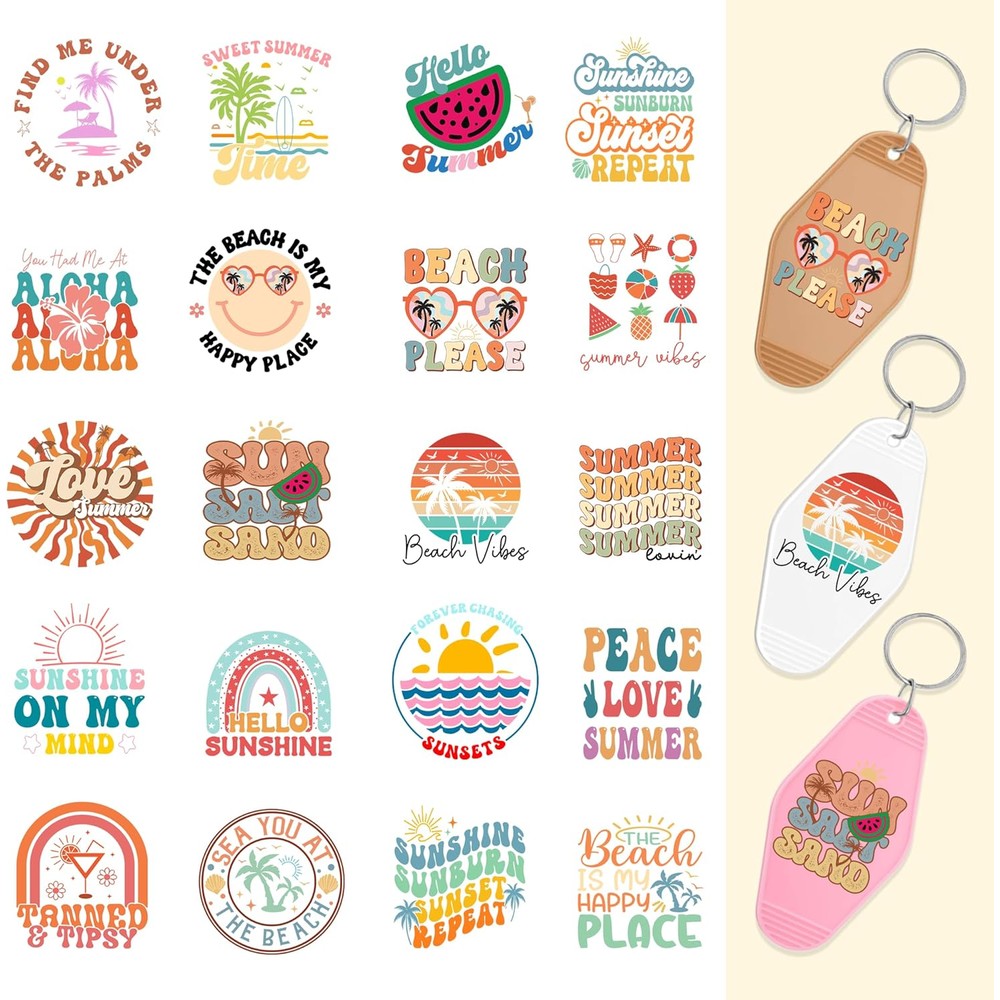 Azhieni 80 piece summer beach UV DTF sticker set front view