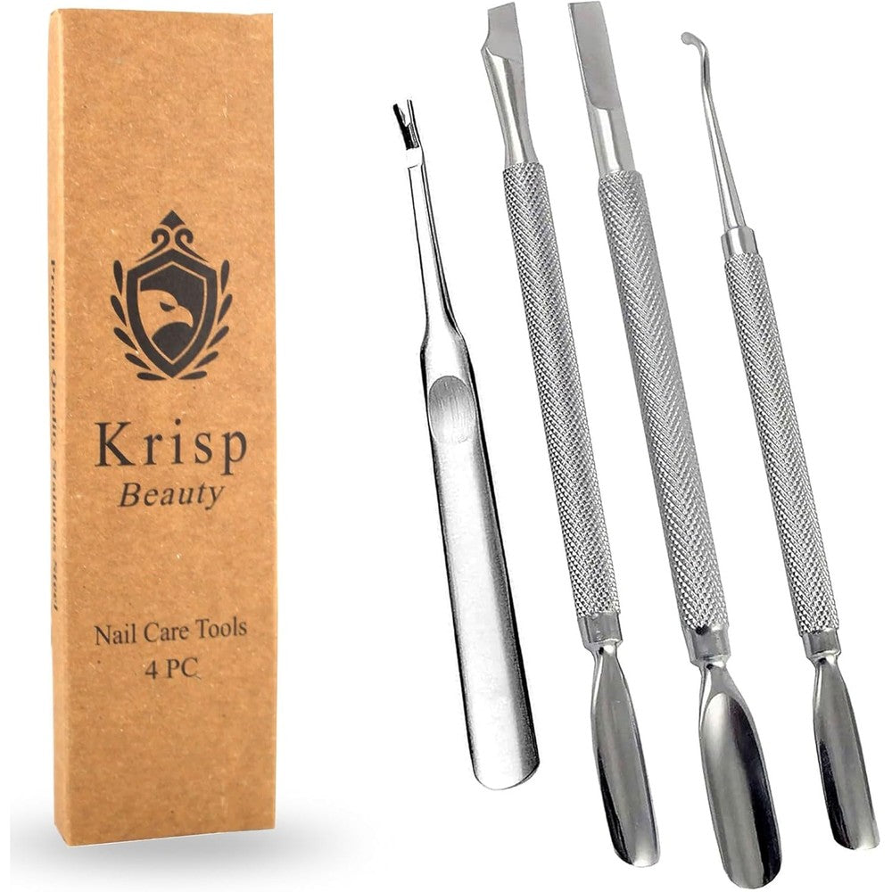 Krisp Beauty professional 4 piece cuticle pusher set front view