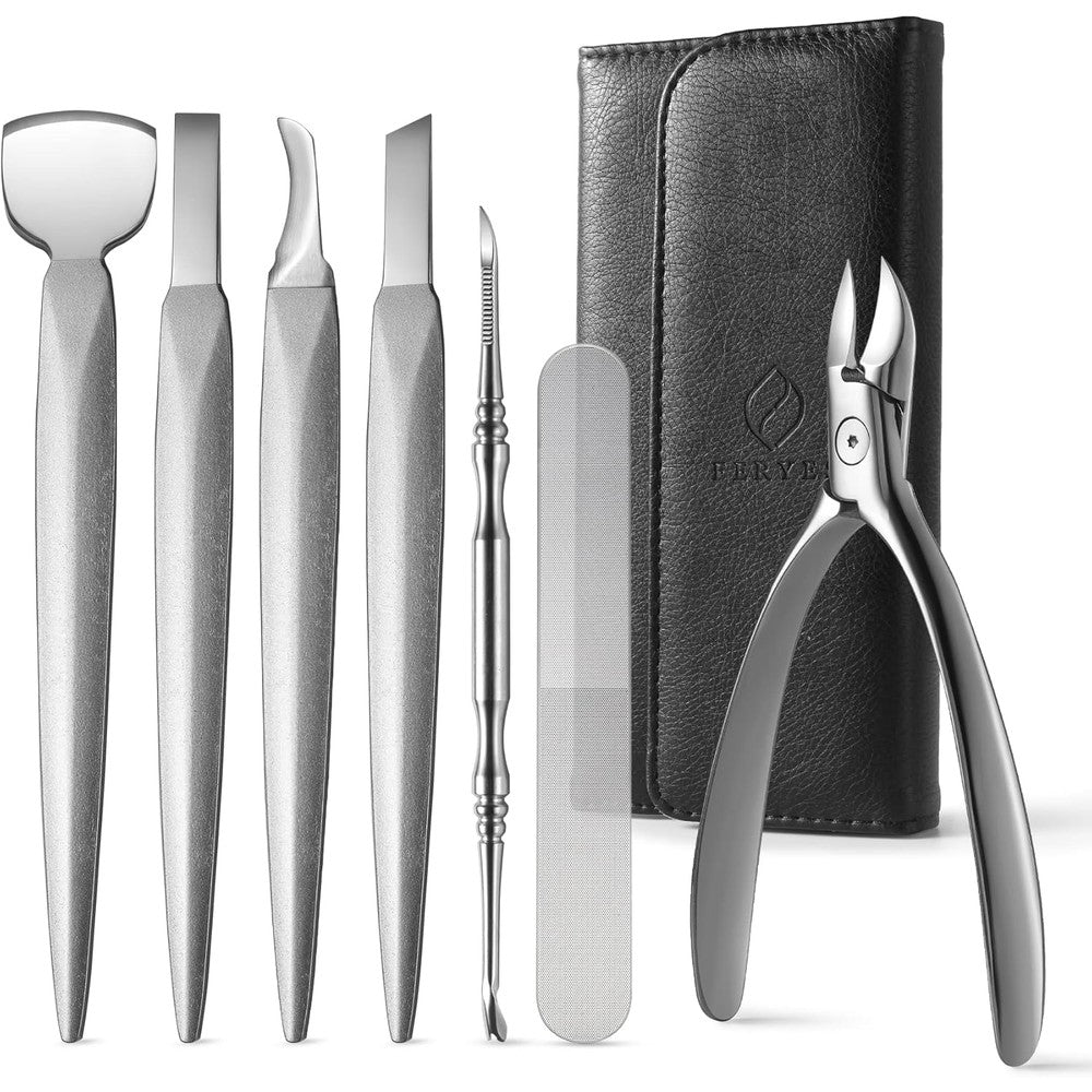 Feryes 7-piece pedicure knife kit with leather case