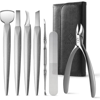 Feryes 7-piece pedicure knife kit with leather case