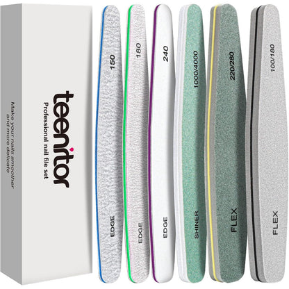 Teenitor 6 piece professional nail file and buffer kit front view