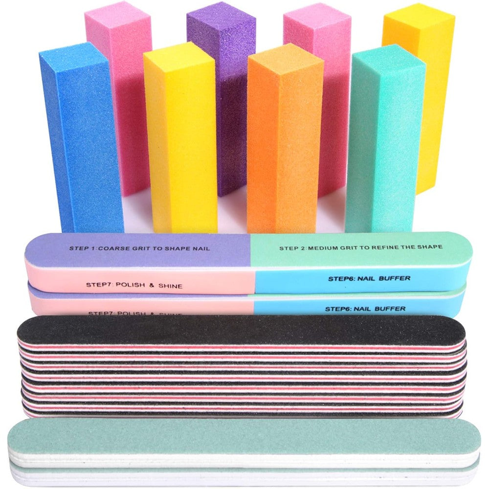 Fandamei 20 piece professional manicure nail file and buffer kit front view