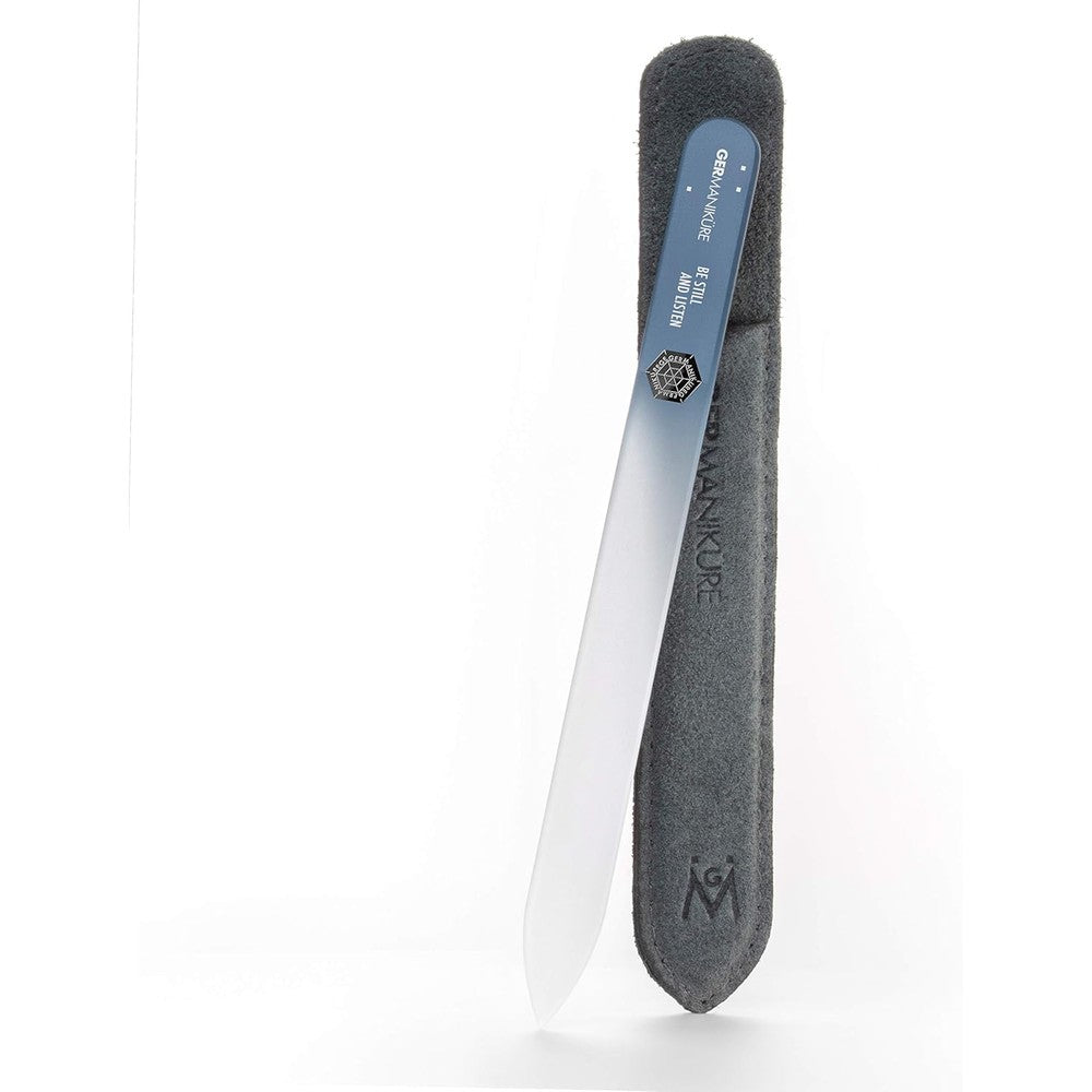 GERmanikure Mantra glass nail file with suede sleeve front view