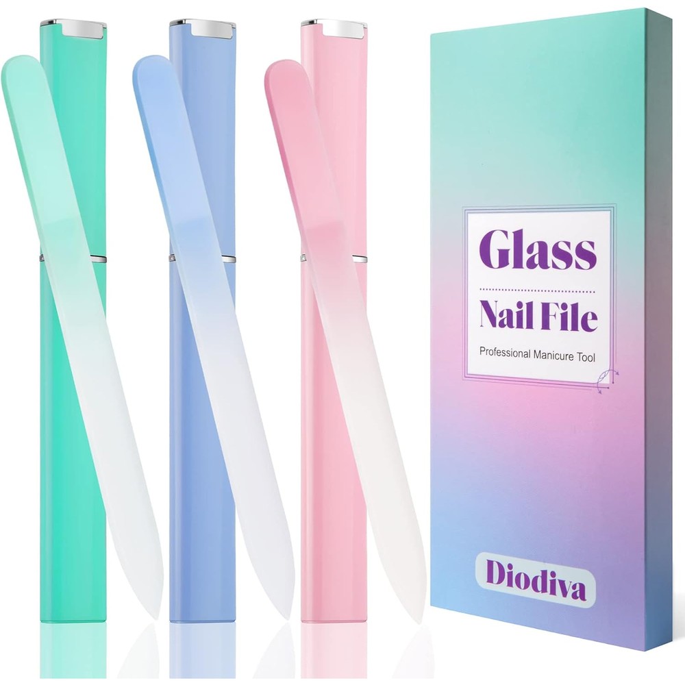 Diodiva crystal glass nail file 3 pack with protective cases front view