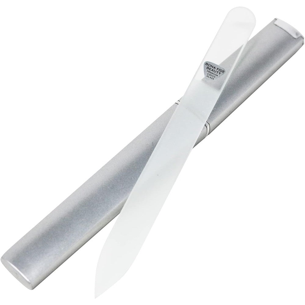 Bona Fide Beauty Czech glass nail file with protective case front view