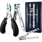 Roogaluckeep professional ingrown toenail tools 7-piece set front view showing all stainless steel instruments arranged neatly in a protective travel case.
