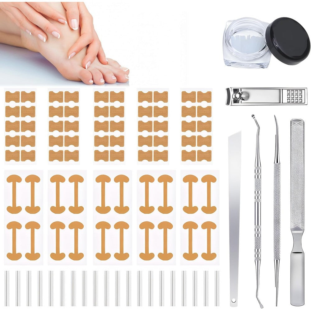 TecoKart Ingrown Toenail Corrector Set front view showing the complete 16 piece pedicure kit components