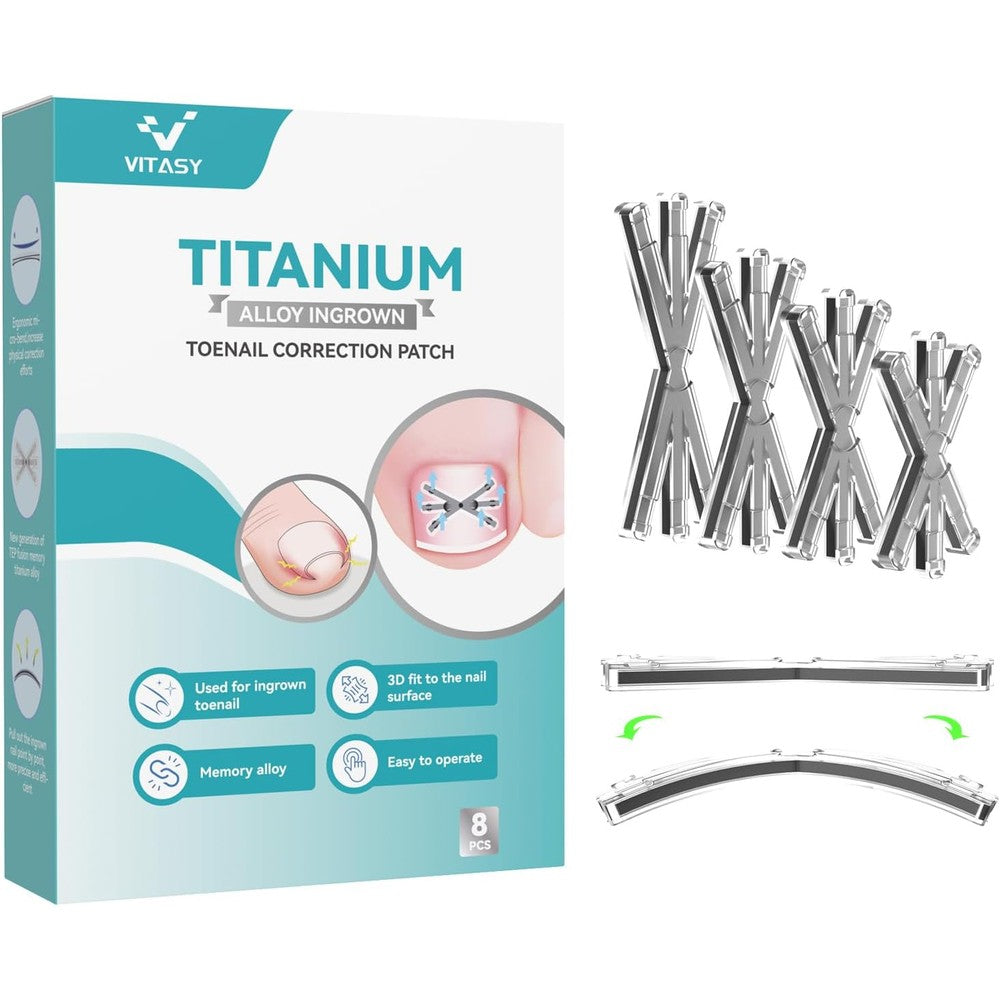 Reieset Vitasy Ingrown Toenail Treatment Kit front view showing eight pieces of titanium alloy tools and packaging