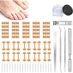 LYNRUI ingrown toenail corrector set front view showing complete sixteen piece silver kit with adhesive patches and steel tools