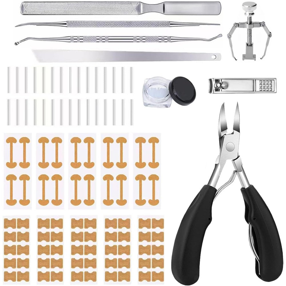 Feeon professional ingrown toenail correction kit front view showing stainless steel clippers and alignment patches