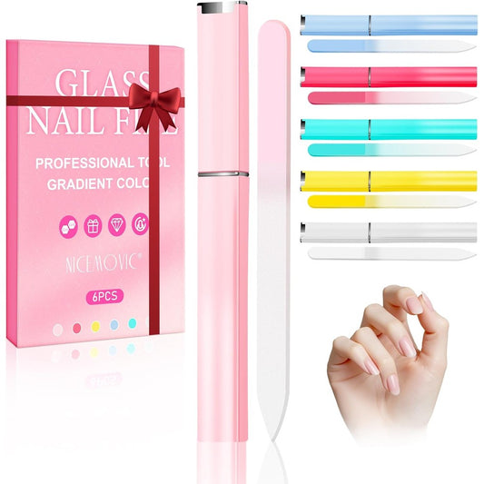 Nicemovic 6 pack glass nail files set with gradient colors front view