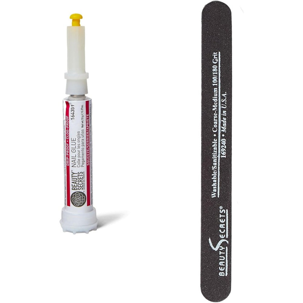 Beauty Secrets Drip And Clog Proof Nail Glue With Black Cushion Nail File 180 100 Grit Set - Image 1