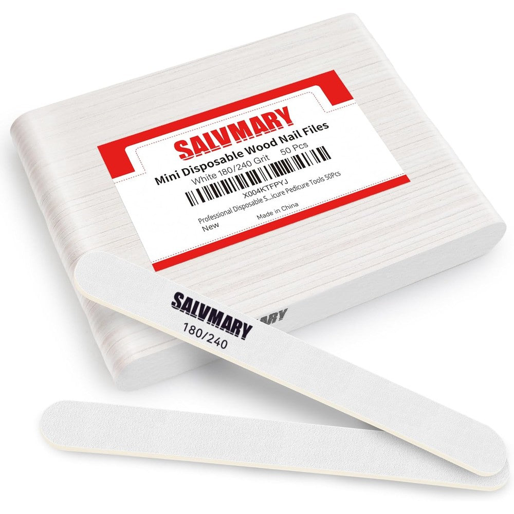 Salvmary Professional Disposable Small Nail Files 180/240 Grit Double Sided White Emery Boards For Natural Nails And Manicure Pedicure Tools 50 Count - Image 1