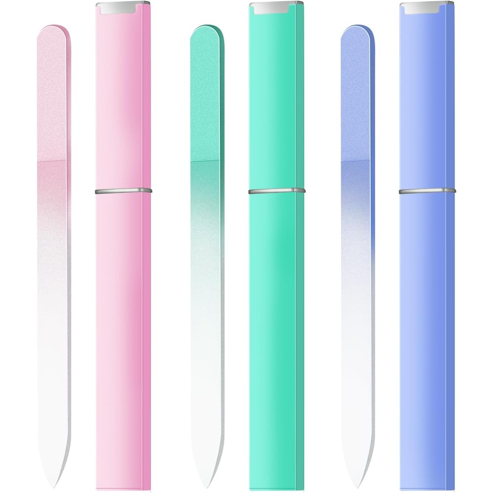 Anyi 3 Pack Glass Nail Files with protective cases front view