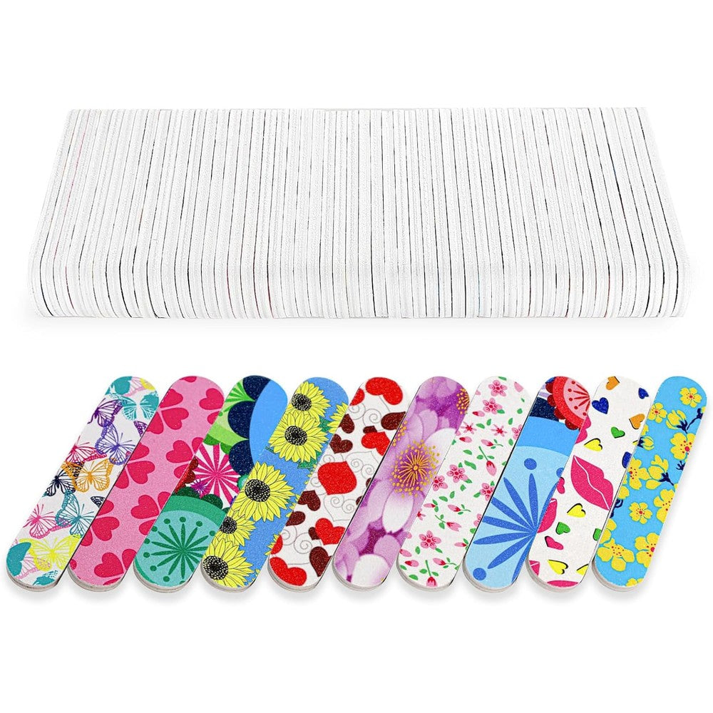 GigaGround mini nail files 50 pack front view with colorful floral patterns