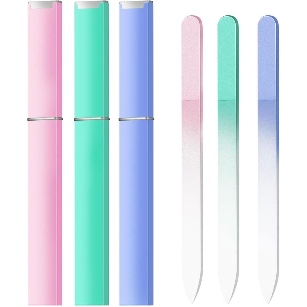 Splashgrip 3 Pack Glass Nail Files front view with colorful files
