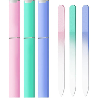Splashgrip 3 Pack Glass Nail Files front view with colorful files