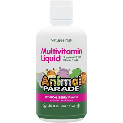 NaturesPlus Animal Parade Source of Life Children's Liquid Multivitamin 30 Fluid Ounce front view