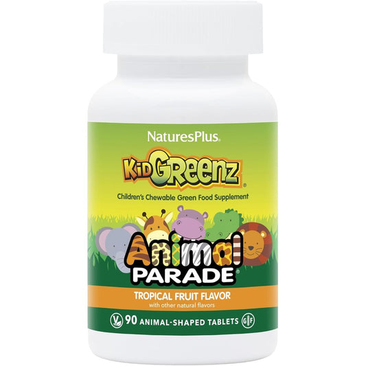 NaturesPlus Animal Parade KidGreenz 90 tablets front bottle view for children's health.