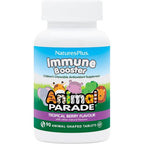 NaturesPlus Animal Parade Kids Immune Booster bottle front view with berry flavor icons.