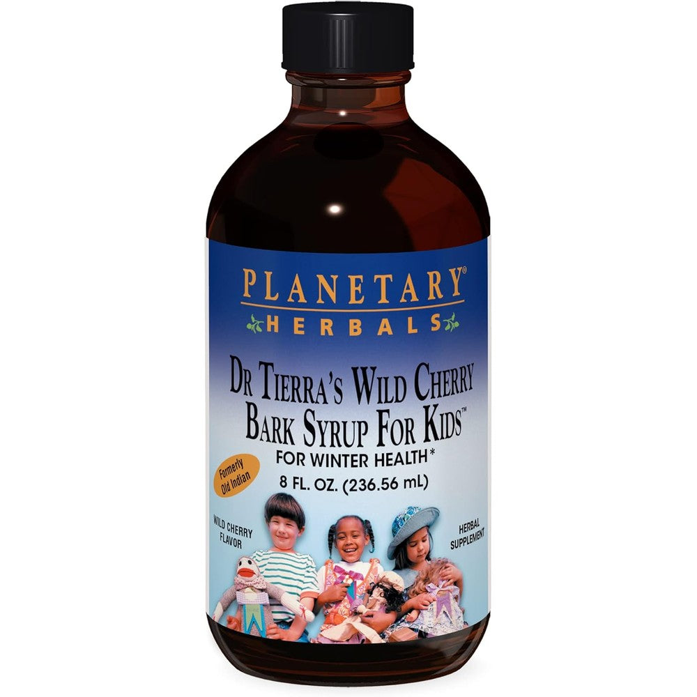 Planetary Herbals Wild Cherry Bark Syrup for Kids 8 Ounces front bottle view