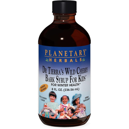 Planetary Herbals Wild Cherry Bark Syrup for Kids 8 Ounces front bottle view