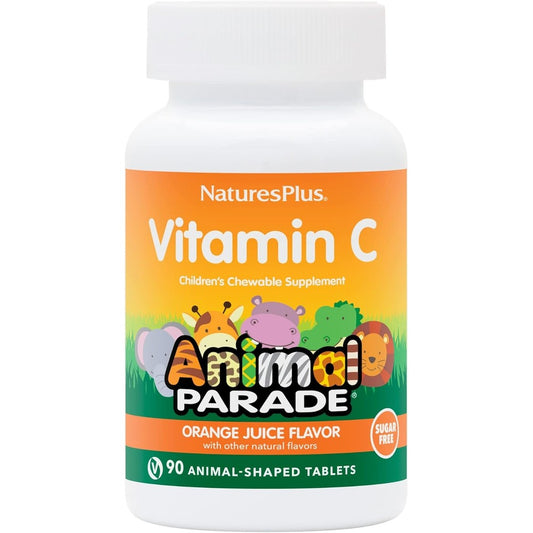 NaturesPlus Animal Parade Sugar Free Vitamin C 90 Tablets front view for immune support.