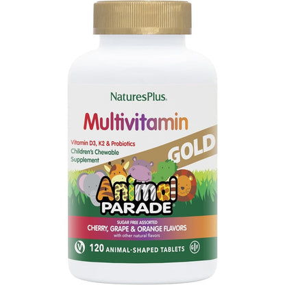 NaturesPlus Animal Parade Gold Children's Multivitamin front bottle view for daily kids wellness.