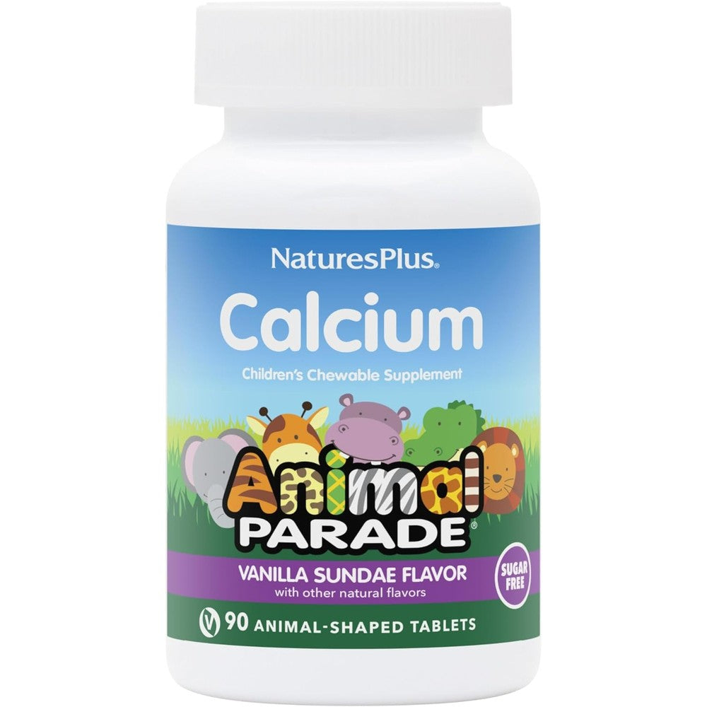 NaturesPlus Animal Parade Sugar Free Children's Calcium bottle front view for bone health.