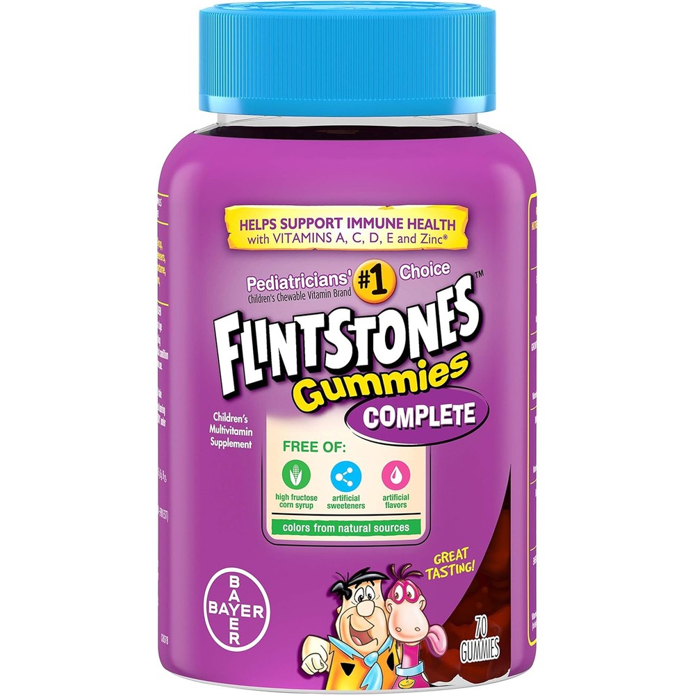 Flintstones Children's Complete Multivitamin Gummies 70 Count front bottle view for daily health.