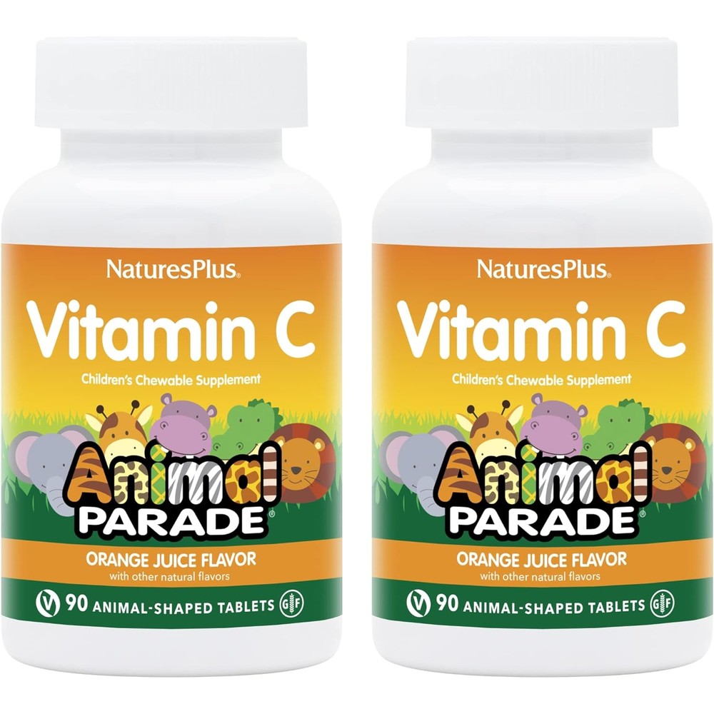 NaturesPlus Animal Parade Vitamin C 180 tablets front view for kids immune health