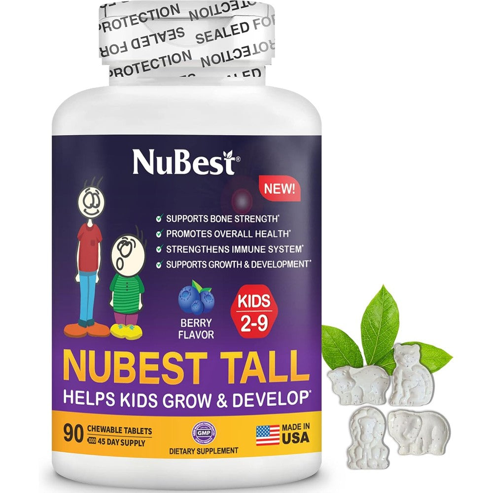 NuBest Tall Kids bottle front view showing animal shaped growth vitamins
