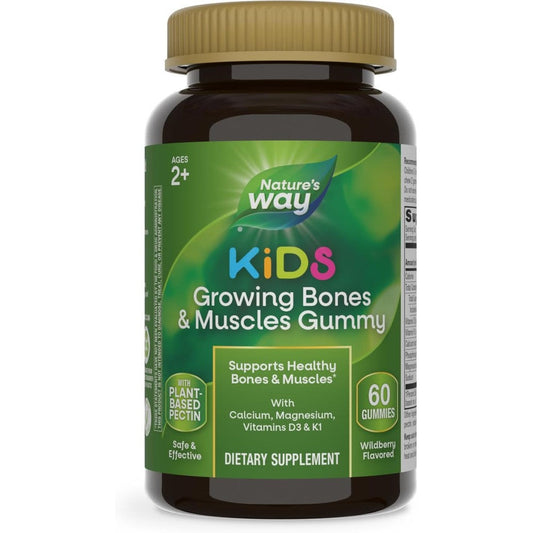Nature's Way Kids Growing Bones and Muscles 60 Gummies front bottle view for children's health.