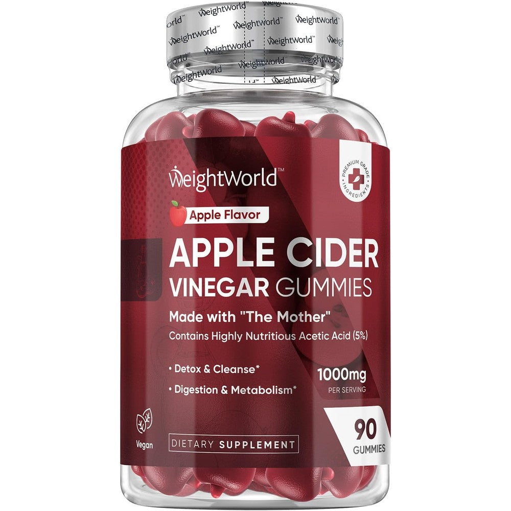 WeightWorld Apple Cider Vinegar Gummies bottle front view for digestion support.