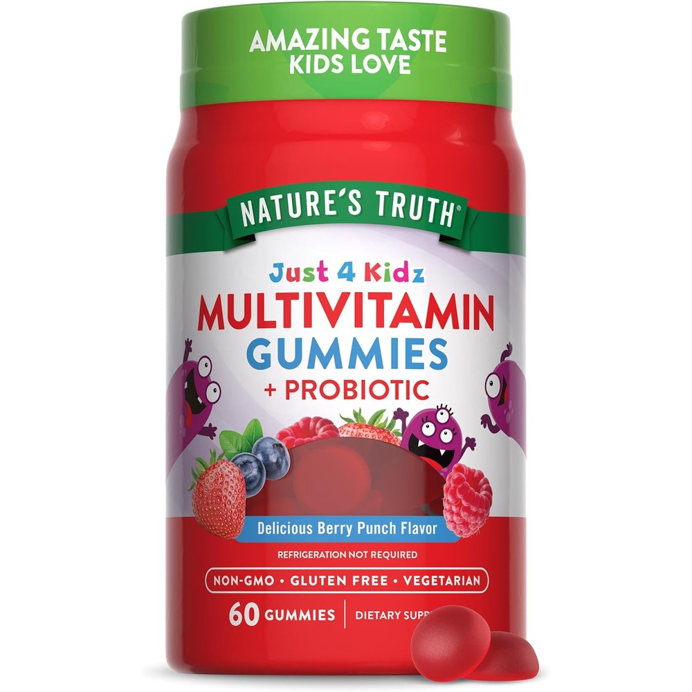 Nature's Truth Just 4 Kidz Multivitamin and Probiotic 60 Gummies front bottle view