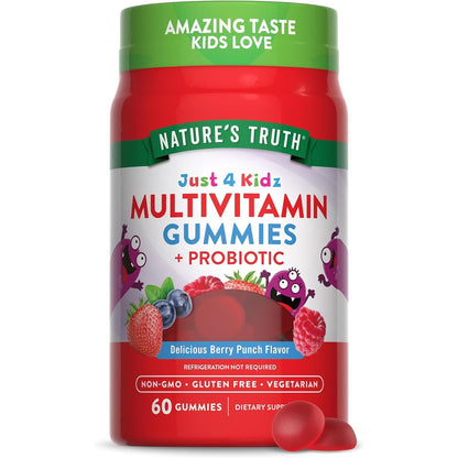 Nature's Truth Just 4 Kidz Multivitamin and Probiotic 60 Gummies front bottle view