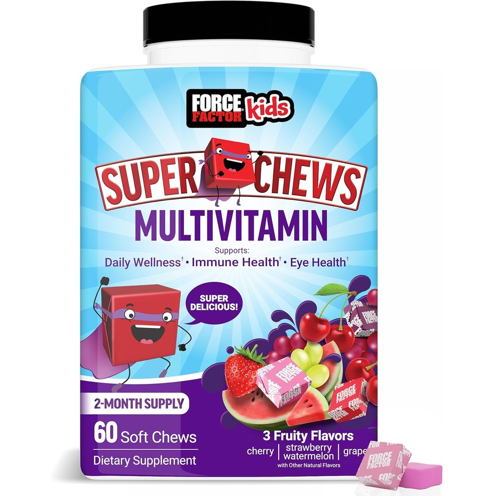 Force Factor Kids Multivitamin Super Chews bottle front view for daily wellness