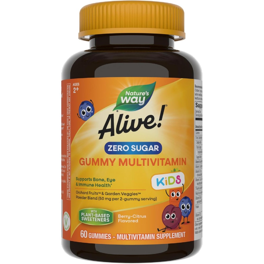 Nature's Way Alive! Kids Zero Sugar Gummy Multivitamin front bottle view for children's health.
