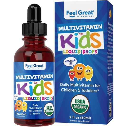 Feel great vitamins organic multivitamin liquid drops bottle with dropper for kids bone development